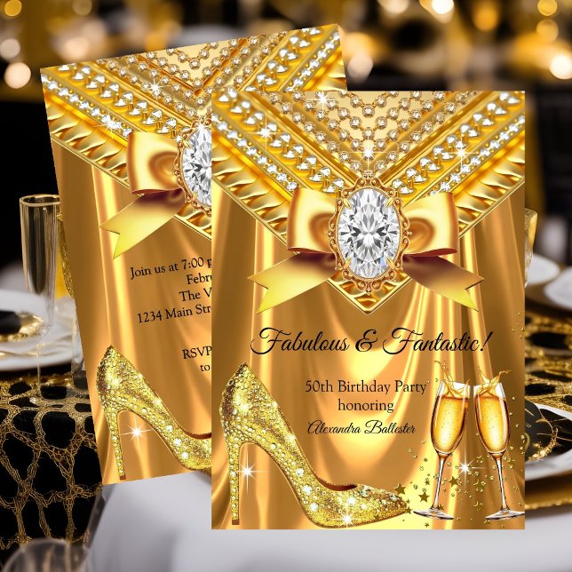 Invitation Fabulous Champagne birthday Gold Heel Diamonds (Créateur téléchargé)