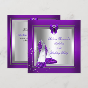 Invitation Fabulous Chaussure Argent violet fête d'anniversai