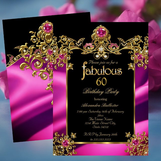 Invitation Fabulous Elegant 60e anniversaire Fuchsia Gold Gem (Créateur téléchargé)