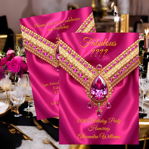 Invitation Fabulous Fushia Soie Or Diamants Anniversaire