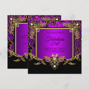 Invitation Fabulous Gold Purple Black 21e fête d'anniversaire
