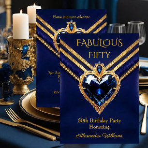Invitation Fabulous Navy Or Diamants Elégant Fête d'Anniversa