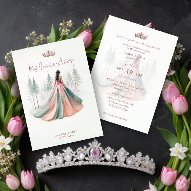 Invitation Fabulous Pink Chic Romantic Spanish Quinceañera (Fabulous Pink Chic Romantic Spanish Quinceañera Doll Illustration Invitations Cards.)