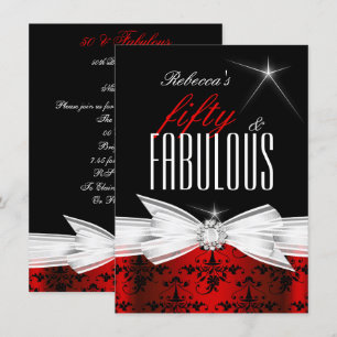 Invitation Fabulous Red Black Damask 50e fête d'anniversaire
