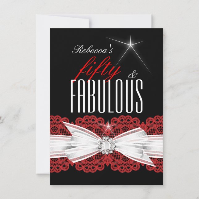 Invitation Fabulous Red Lace Black 50e anniversaire fête 3 (Devant)