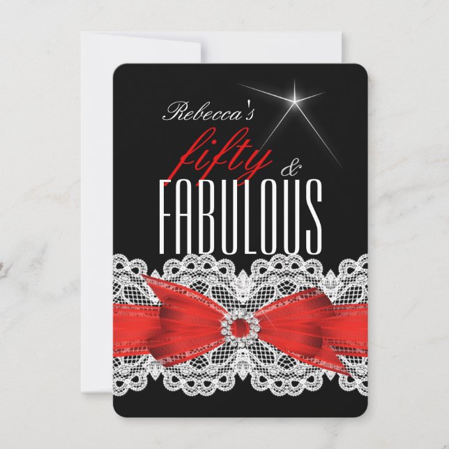 Invitation Fabulous Red Lace Black 50e fête d'anniversaire 5 (Devant)