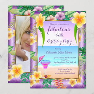 Invitation Fabulueux cocktails Purple Tropicaux Photo Party