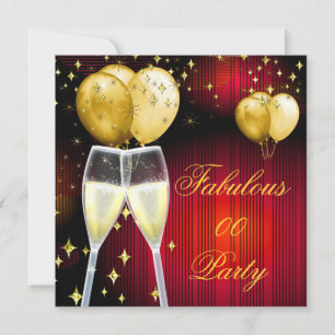 Invitation Fabuluse Fête d'Anniversaire Champagne Rouge Or
