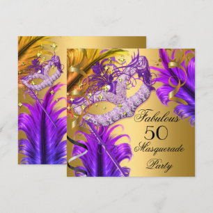 Invitation Fabuluse Fête d'Anniversaire Mascarade Violet Or 3