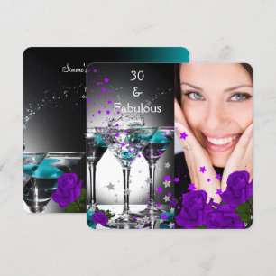 Invitation Fabulux 30 Anniversaire Roses Sarcelle Violettes P