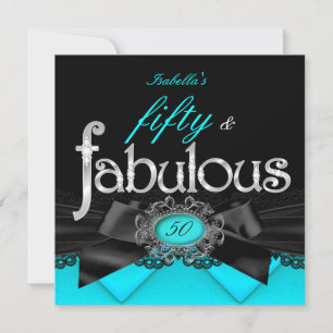 Invitation Fabulux 50 Bleu sarcelle Noir Dentelle Fête d'anni