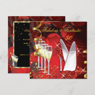 Invitation Fabulux 50 Fantastique Champagne Or Rouge Annivers
