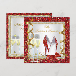 Invitation Fabulux 50 Fantastique Rouge Blanc Or Anniversaire