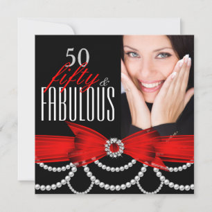 Invitation Fabulux 50 Perles Rouges Photo Fête d'anniversaire