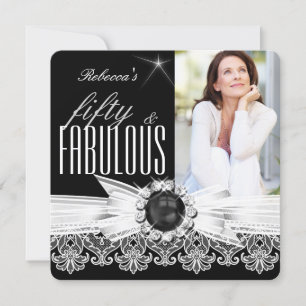 Invitation Fabulux 50 Photo Perle noire Dentelle blanche Anni