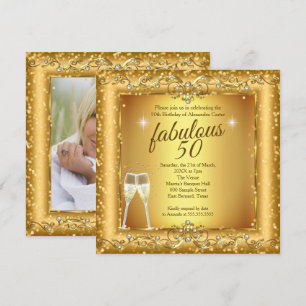 Invitation Fabulux 50e scintillant Champagne doré Photo de fê
