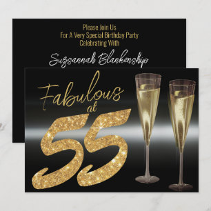 Invitation Fabulux Noir et Or Incroyable à 55 ans Fête