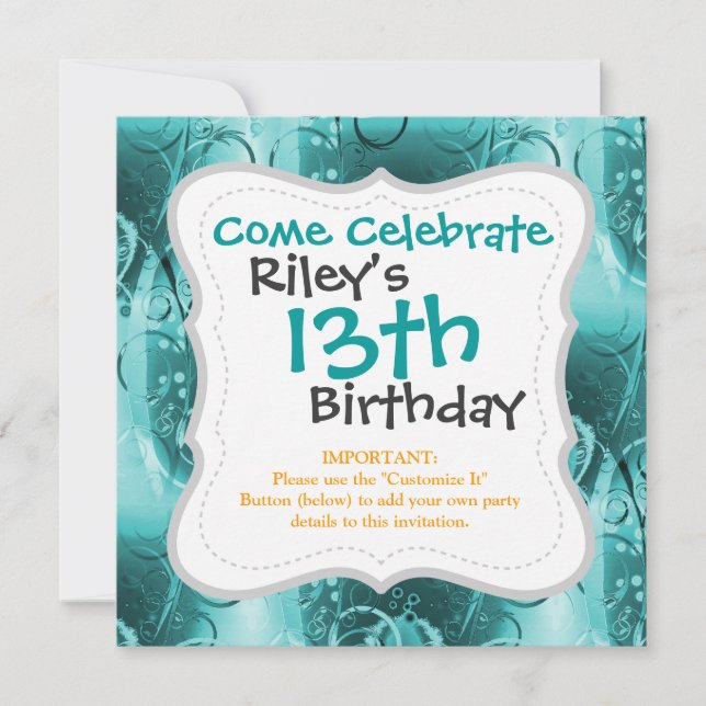 Invitation Faded Floral Swirl Turquoise Turquoise Bleu Cadeau (Devant)