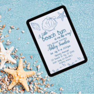 Invitation Fainéant de la plage en route, coquillages bleus B