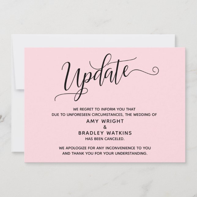 Invitation Faire annonce d'annulation de mariage rose pastel  (Devant)