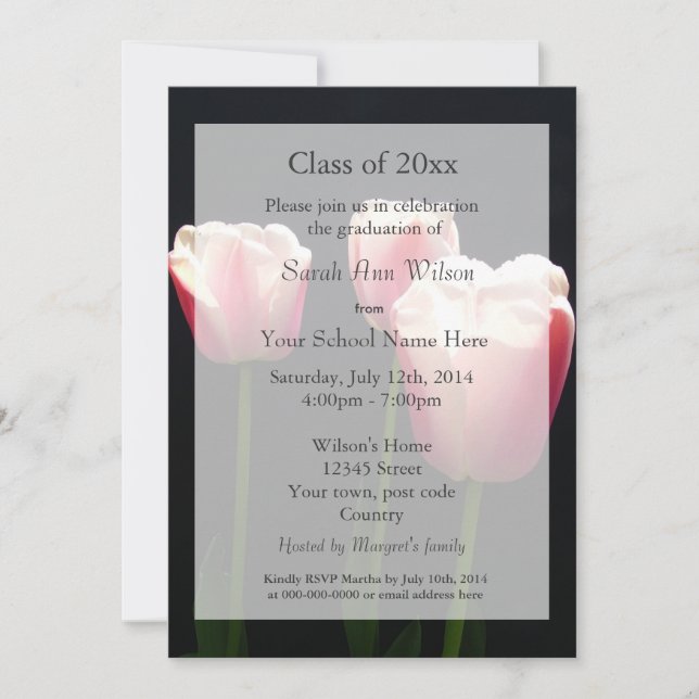 Invitation Faire annonce de remise de diplôme avec des fleurs (Devant)