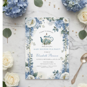 Invitation Faire Babiller Bébé Fleurs Bleues