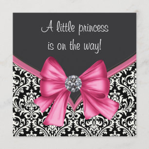 Invitation Faire Baby-Shower Rose Et Noir Damassé