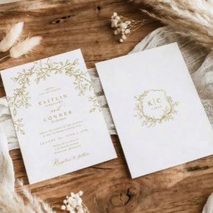 Invitation Faire Couronne Dorée Botanique Mariage Vintage Élé