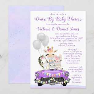 Invitation Faire défiler la fête prénatale bébé fille Animaux