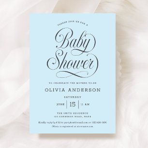 Invitation Faire Élégant Écriture Garçon Baby Shower Bleu Cla
