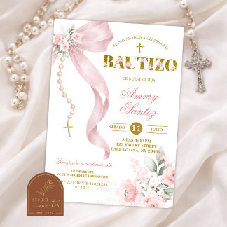 Invitation Faire Faire Faire Rose Chapelet Coquette Bautizo