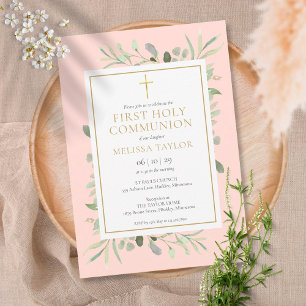 Invitation Faire la première communion rose pâle