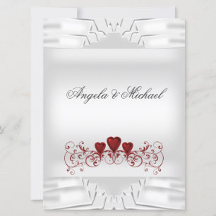 Invitation Faire Mariage Blanc Coeurs Rouges Grande Invitatio