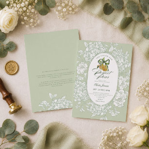 Invitation Faire Paire Poire Floral Sage Vert Enterrement de