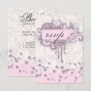 Invitation Faire part Bébé Fille Marbre Rose Paillettes Confe