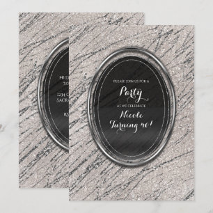 Invitation Faire part chic rayure marbre glam beige et argent