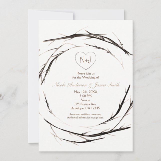 Invitation Faire part Couronne Branches et brindilles rustiqu (Devant)