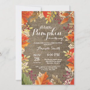 Invitation Faire part de Baby Shower automne en toile de jute
