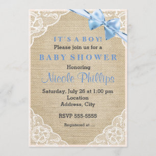 Invitation Faire part de Baby Shower avec dentelle en jute et