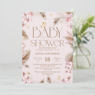 Invitation Faire part de Baby Shower Fille Herbe des Pampas B