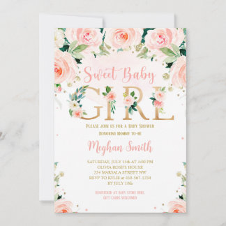 Invitation Faire part de Baby Shower Fille Rose Floral