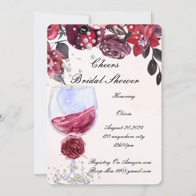 Invitation faire part de bapteme floral bordeaux (Devant)