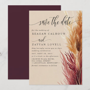 Invitation Faire part de Burgundy Cream Modern Pampas Grass S
