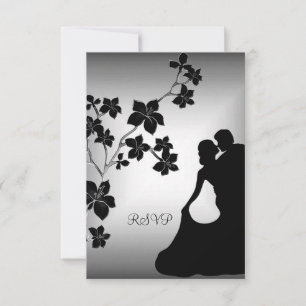 Invitation Faire part de couple asiatique noir et argent flor