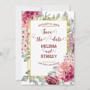 Invitation Faire part de date de mariage Floral Rose Marsala 