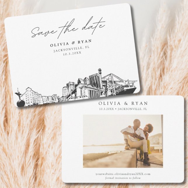 Invitation Faire part de mariage à Jacksonville avec esquisse (Jacksonville Florida Wedding Save the Date
)