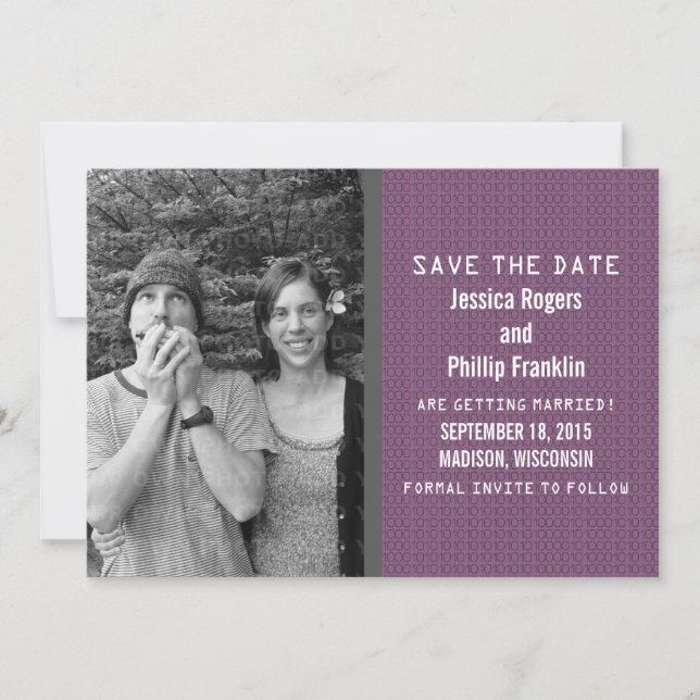 Invitation Faire part de mariage avec photo et code binaire v (Devant)