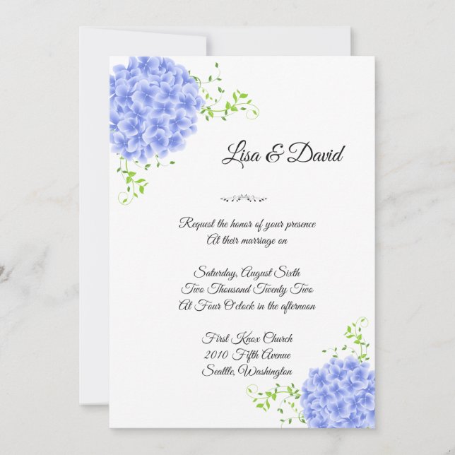 Invitation faire-part de mariage-Blue Hydrangeas (Devant)