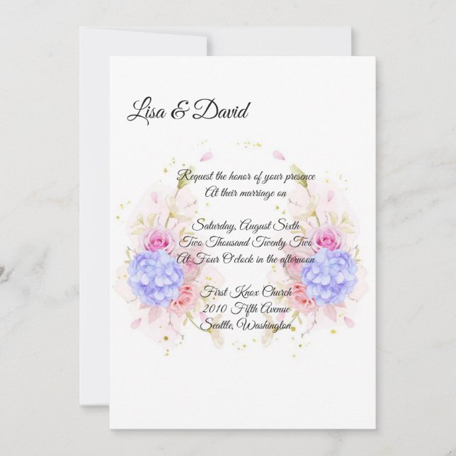 Invitation faire-part de mariage-Blue Hydrangeas (Devant)