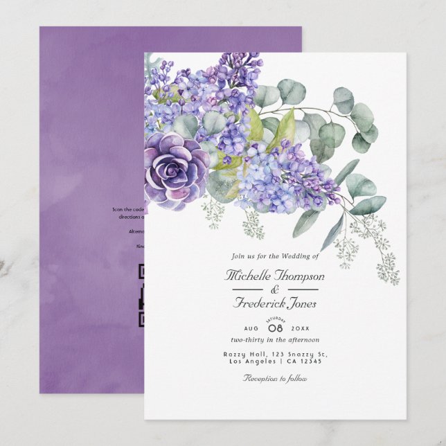 Invitation Faire part de mariage code QR RSVP Eucalyptus Succ (Devant / Derrière)